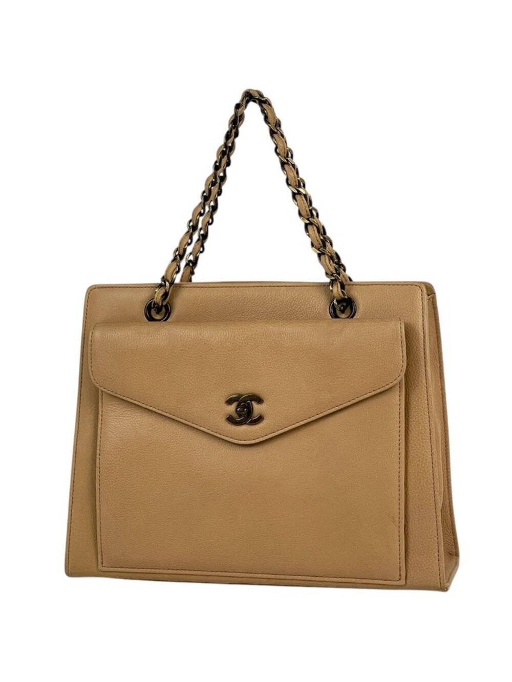 Chanel Handbag CC Logo Leather Beige